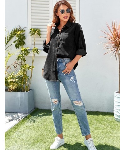 Womens Corduroy Shirt Oversized Button Down Blouse Long Sleeve Shacket Lapel Collar Shirts for Women 1-black $19.26 Blouses