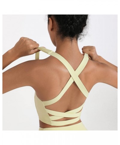 Strappy Yoga Sports Bras for Women Padded Criss-Cross Back Tank Tops Yellow $17.99 Lingerie