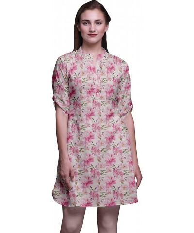 Indian Short Kurtis for Women Printed Tunic Roll Up Sleeve Shirt Pale Pink $17.15 Tops