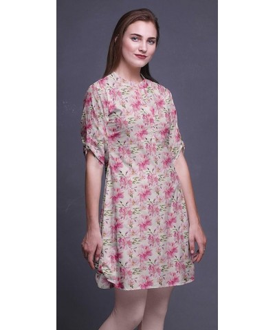 Indian Short Kurtis for Women Printed Tunic Roll Up Sleeve Shirt Pale Pink $17.15 Tops