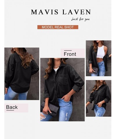 Womens Corduroy Shirt Oversized Button Down Blouse Long Sleeve Shacket Lapel Collar Shirts for Women 1-black $19.26 Blouses