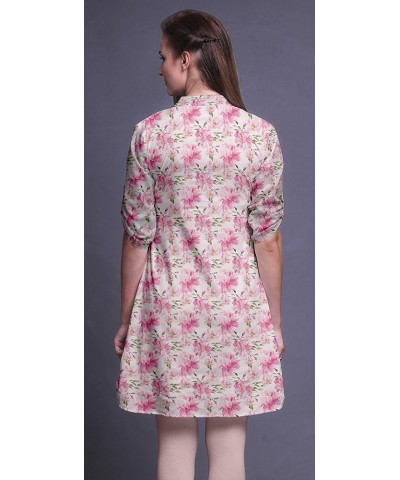 Indian Short Kurtis for Women Printed Tunic Roll Up Sleeve Shirt Pale Pink $17.15 Tops