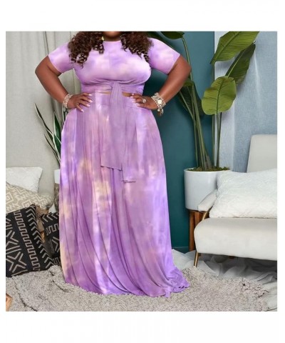 Womens Plus Size 2 Piece Dress Outfits Short Sleeve Bandage Wrap Empire Crop Tops and Skirt Sets 191 Purple $30.79 Suits