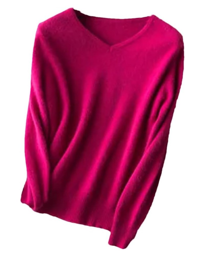 Womens Sweaters Casual Long Sleeve Cashmere V-Neck Sweaters Jumper Rose Red $33.04 Sweaters