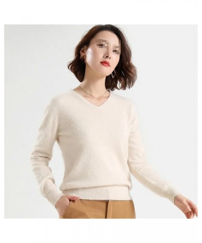 Womens Sweaters Casual Long Sleeve Cashmere V-Neck Sweaters Jumper Rose Red $33.04 Sweaters