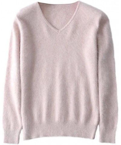 Womens Sweaters Casual Long Sleeve Cashmere V-Neck Sweaters Jumper Rose Red $33.04 Sweaters