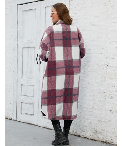 2023 Women's 0X-5X Plus Size Long Flannel Plaid Shacket Jacket Oversized Button Down Coats Shirts with Pockets Burgundy $18.8...