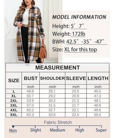 2023 Women's 0X-5X Plus Size Long Flannel Plaid Shacket Jacket Oversized Button Down Coats Shirts with Pockets Burgundy $18.8...