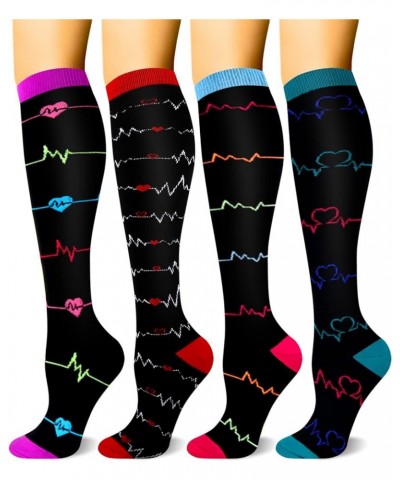 4 Pairs Compression Socks for Women & Men - Best Support for Medical, Circulation, Nurses, Running, Travel Black / Black / Bl...