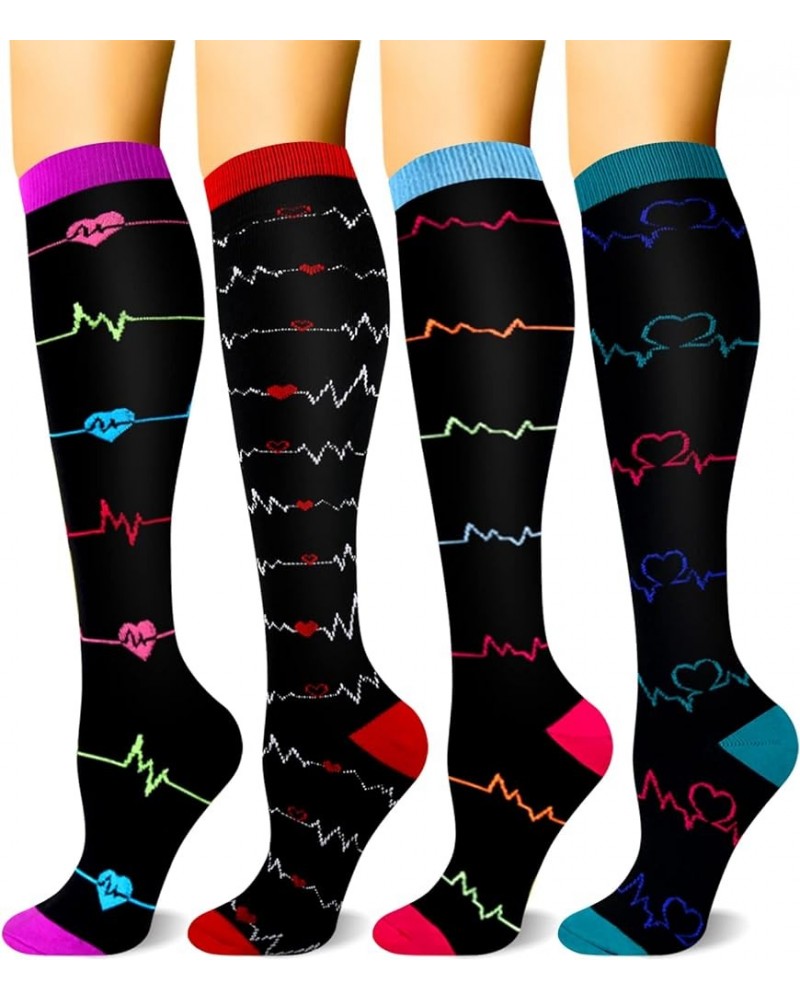 4 Pairs Compression Socks for Women & Men - Best Support for Medical, Circulation, Nurses, Running, Travel Black / Black / Bl...