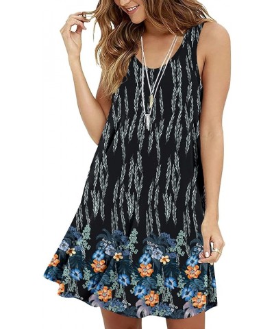 Women's Casual Swing Simple T-Shirt Loose Dress Black Blue Flower $13.48 Dresses