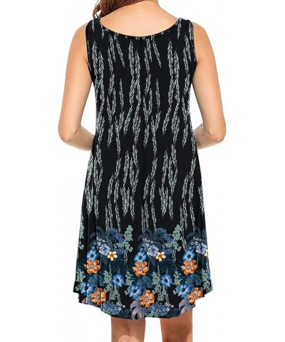 Women's Casual Swing Simple T-Shirt Loose Dress Black Blue Flower $13.48 Dresses