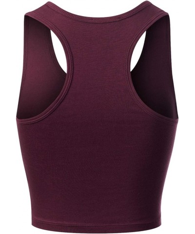 Women's Cotton Basic Sleeveless Racerback Sports Crop Tank Top Dark Burgundy $9.51 Activewear