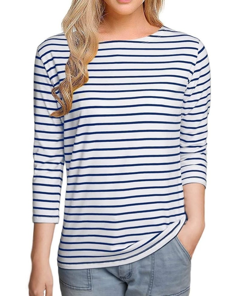 Women's Long Sleeve Striped T-Shirt Tee Shirt Tops Slim Fit Blouses Sl1-3/4 Sleeve-royal Blue Stripe $6.75 T-Shirts