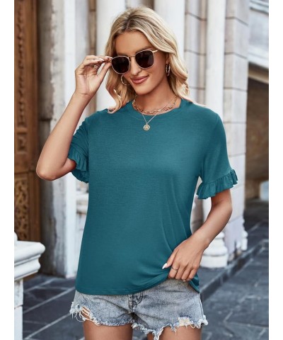 2 Packs Womens Short Sleeve Tops Casual T Shirts Summer Ruffle Soild Round Neck Blouses Loose Fit Basic Tees Wine Red&dark Bl...