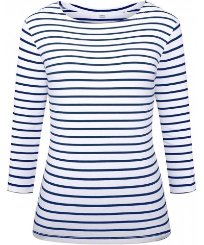 Women's Long Sleeve Striped T-Shirt Tee Shirt Tops Slim Fit Blouses Sl1-3/4 Sleeve-royal Blue Stripe $6.75 T-Shirts