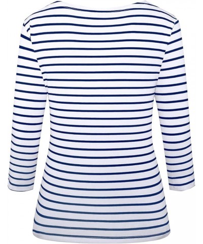 Women's Long Sleeve Striped T-Shirt Tee Shirt Tops Slim Fit Blouses Sl1-3/4 Sleeve-royal Blue Stripe $6.75 T-Shirts