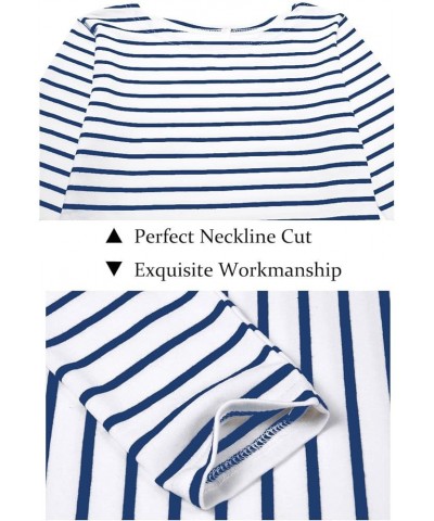 Women's Long Sleeve Striped T-Shirt Tee Shirt Tops Slim Fit Blouses Sl1-3/4 Sleeve-royal Blue Stripe $6.75 T-Shirts