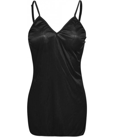 Nightgowns for Women Silky Lingerie Satin Slip Women Pajama Dress Lace Night Gown for Women Sexy Black-d $4.38 Sleep & Lounge