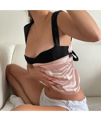 Women 's Sexy Strapless Tube Top Sleeveless Solid Color Bandage Crop Tank Tops Off Shoulder Cami Satin Patckwork-pink $9.29 T...