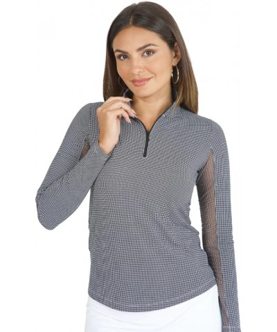 Athleisure Wear Sun Protective UPF 50 Icefil Cooling Mini Check Long Sleeve Mock Neck - 10754 Color: Lavender/White - Print: ...