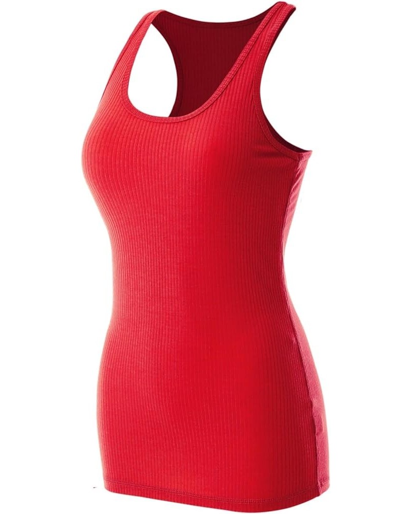 Women's Cotton Basic Sleeveless Racerback Sports Crop Tank Top Ruby (Rib Knit) $9.51 Activewear