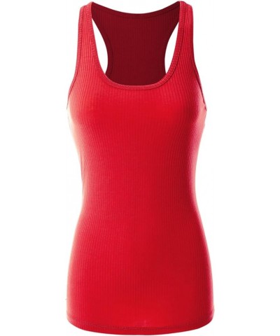 Women's Cotton Basic Sleeveless Racerback Sports Crop Tank Top Ruby (Rib Knit) $9.51 Activewear