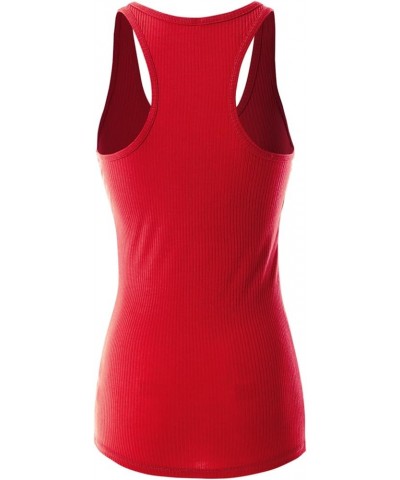 Women's Cotton Basic Sleeveless Racerback Sports Crop Tank Top Ruby (Rib Knit) $9.51 Activewear