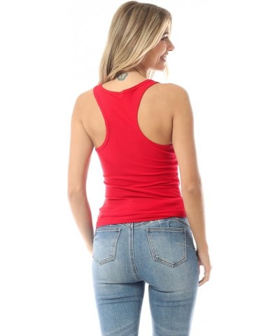 Women's Cotton Basic Sleeveless Racerback Sports Crop Tank Top Ruby (Rib Knit) $9.51 Activewear