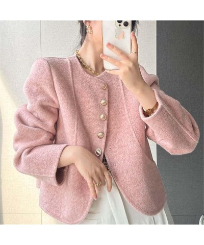 Korean Vintage Tweed Jackets Spring Women Short Coat Outwear Single Breasted Pink $49.92 Coats