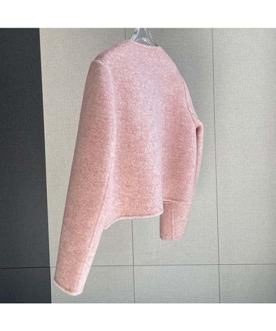 Korean Vintage Tweed Jackets Spring Women Short Coat Outwear Single Breasted Pink $49.92 Coats