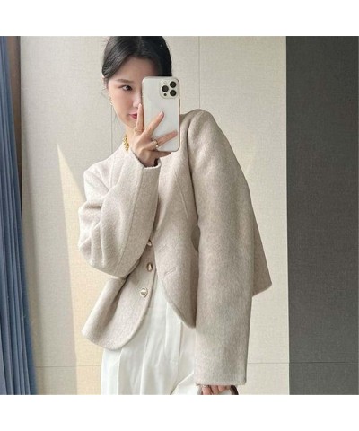 Korean Vintage Tweed Jackets Spring Women Short Coat Outwear Single Breasted Pink $49.92 Coats