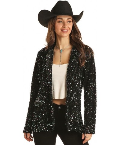 Women's Sequin Velvet Blazer Black $40.95 Blazers