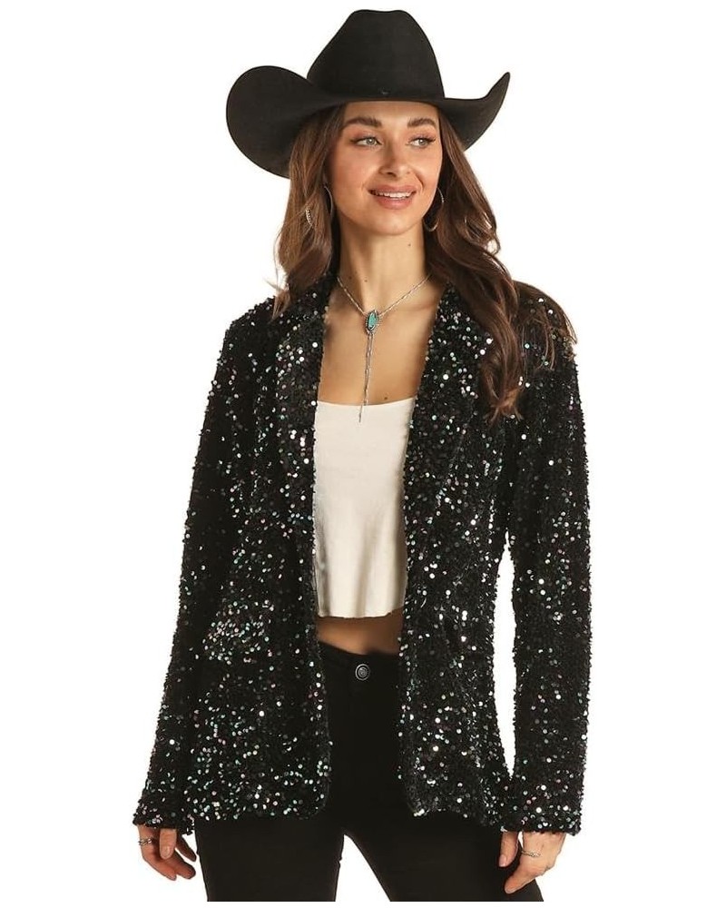 Women's Sequin Velvet Blazer Black $40.95 Blazers