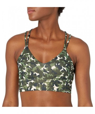 Women's Spectrum Strappy Longline Plunge Yoga Sports Bra Green/Pink, Camo Print $13.57 Lingerie