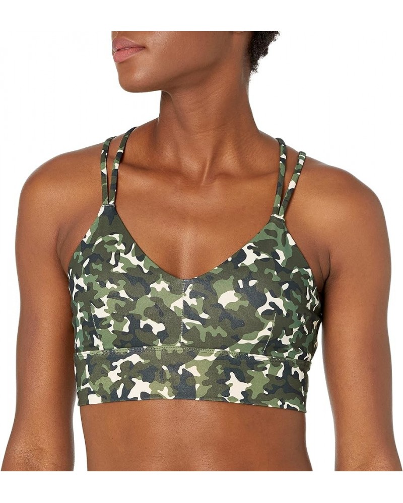 Women's Spectrum Strappy Longline Plunge Yoga Sports Bra Green/Pink, Camo Print $13.57 Lingerie