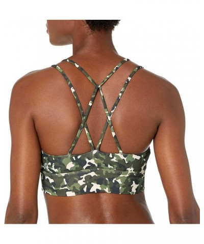 Women's Spectrum Strappy Longline Plunge Yoga Sports Bra Green/Pink, Camo Print $13.57 Lingerie