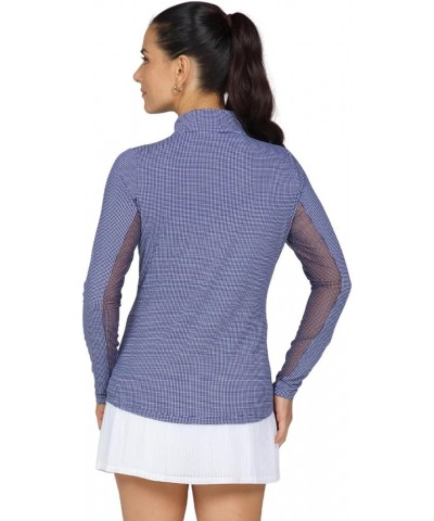 Athleisure Wear Sun Protective UPF 50 Icefil Cooling Mini Check Long Sleeve Mock Neck - 10754 Color: Lavender/White - Print: ...