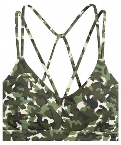 Women's Spectrum Strappy Longline Plunge Yoga Sports Bra Green/Pink, Camo Print $13.57 Lingerie