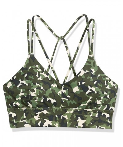 Women's Spectrum Strappy Longline Plunge Yoga Sports Bra Green/Pink, Camo Print $13.57 Lingerie