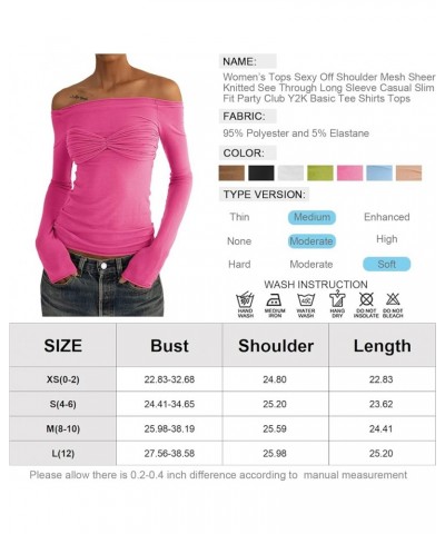 Women’s Tops Sexy Off Shoulder Mesh Sheer Knitted See Through Long Sleeve Slim Fit Party Club Y2K Basic Tee Shirts Tops Rose ...