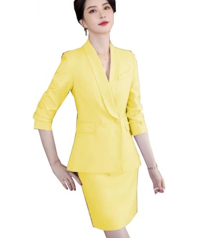 Women's 2 Piece's Slim Fit Suit Skirt Set for Office Lady Blazer & Skirt Yellow $35.35 Suits