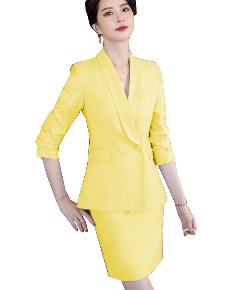 Women's 2 Piece's Slim Fit Suit Skirt Set for Office Lady Blazer & Skirt Yellow $35.35 Suits