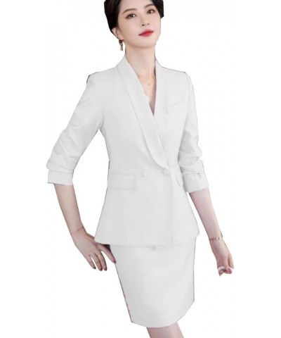 Women's 2 Piece's Slim Fit Suit Skirt Set for Office Lady Blazer & Skirt Yellow $35.35 Suits