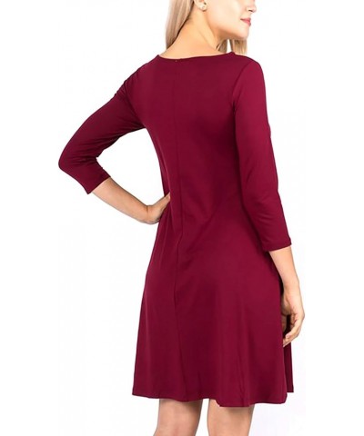 Women's A-line Dress with Pockets Plus Sizes S-3XL Burgundy Long Sleeve $13.16 Dresses