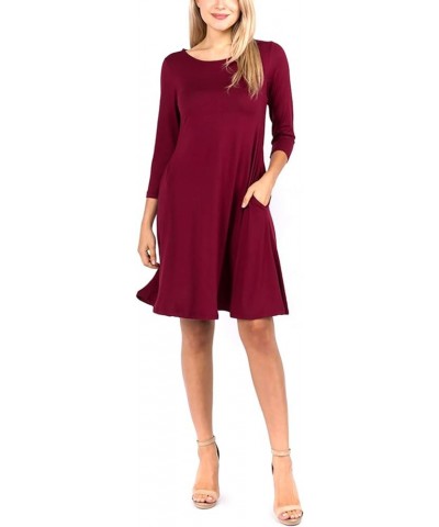 Women's A-line Dress with Pockets Plus Sizes S-3XL Burgundy Long Sleeve $13.16 Dresses