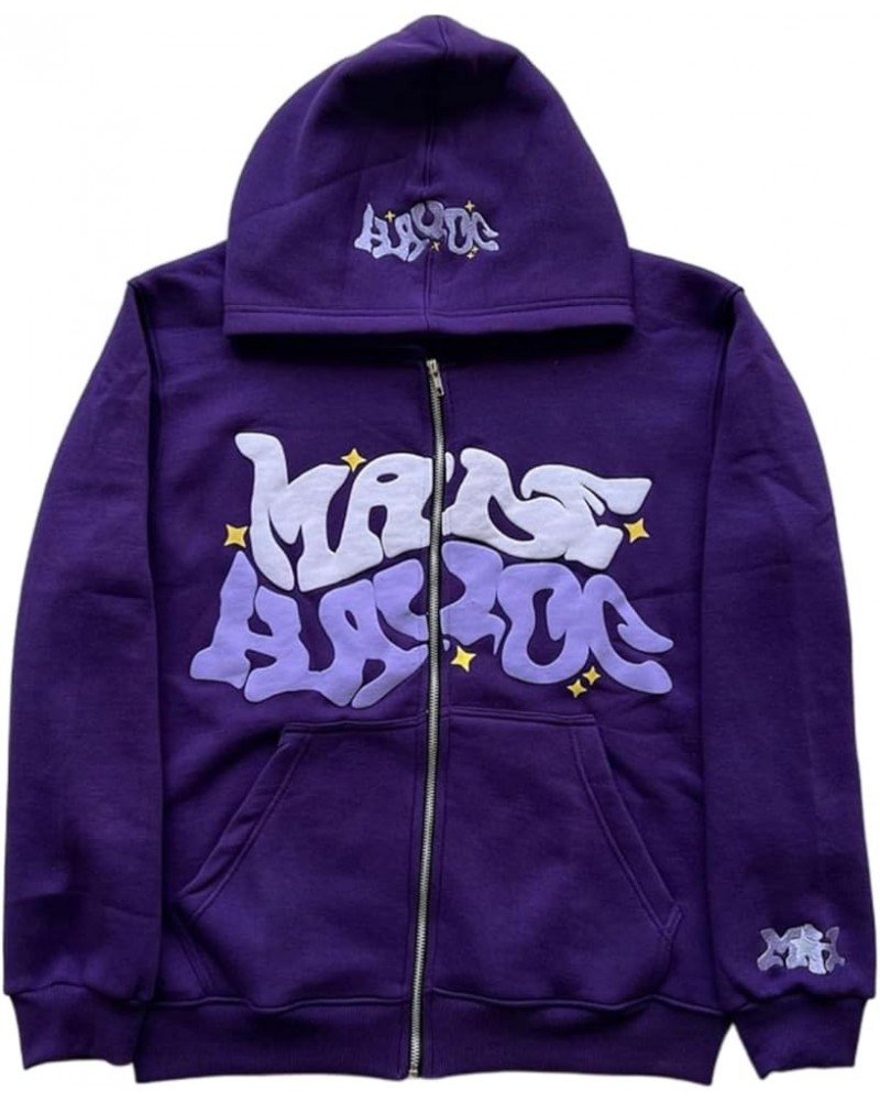 Women Star Letter Print Zip Up Hoodies Y2K Retro Harajuku Oversized Jackets Aesthetic Hip Hop Loose Sweatshirts Za-purper $11...