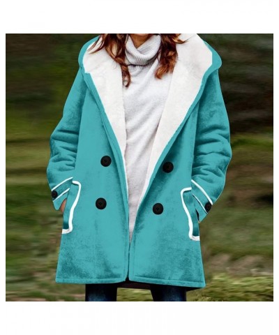 Sherpa Lined Winter Coats for Women Trendy Plus Size Button Up Warm Shearling Suede Leather Jacket Pea Coat Outerwear D-green...