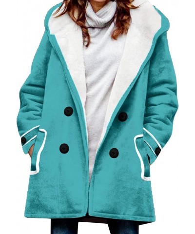 Sherpa Lined Winter Coats for Women Trendy Plus Size Button Up Warm Shearling Suede Leather Jacket Pea Coat Outerwear D-green...