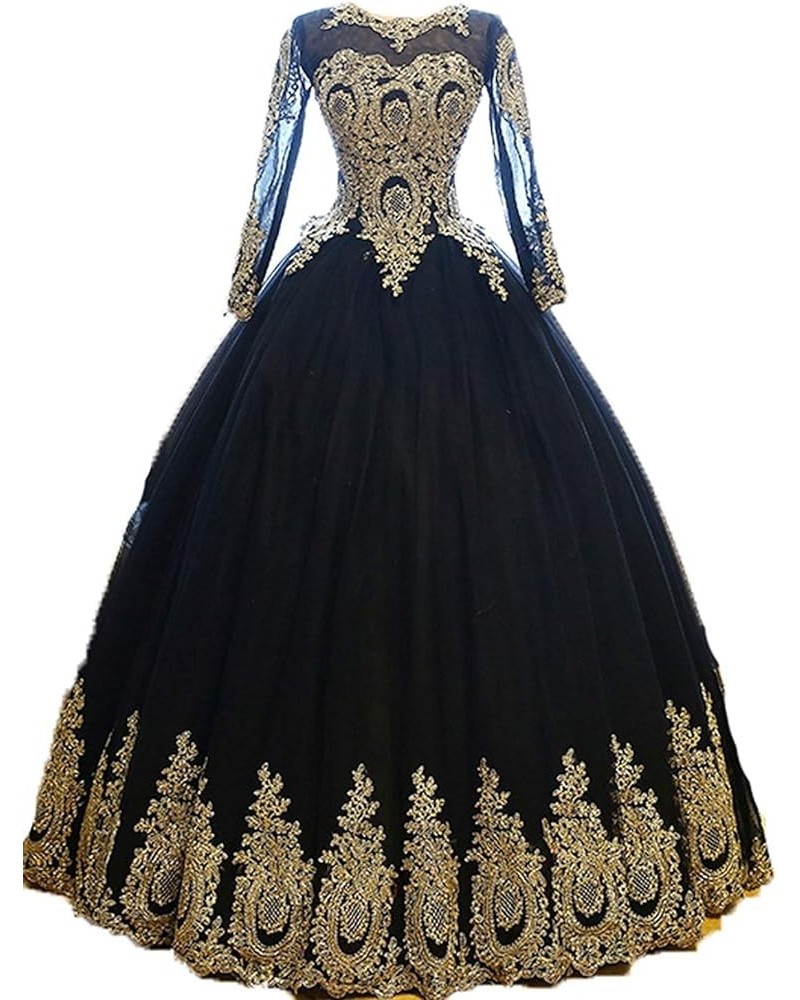 Women's Off Shoulder Gold Lace Tulle Prom Ball Gown B-black $37.38 Dresses